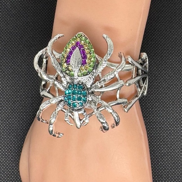 Unsigned Jewelry - Statement Spicer Web Cuff Bracelet | Crystal Rhinestone | Halloween Gothcore